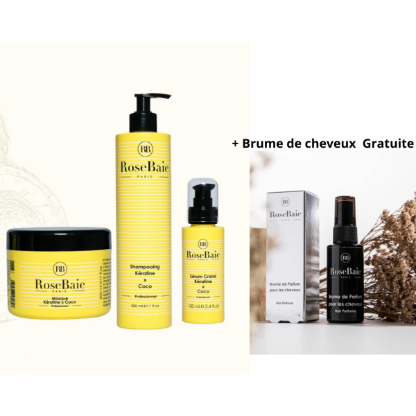 Pack Gamme Huile de Noix de Coco X Kératine Rosebaie + Brume gratuite